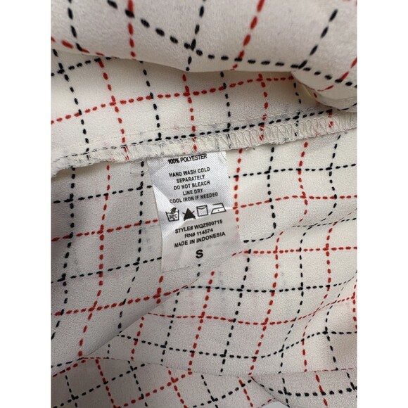 PLEIONE Split Neck Blouse Top Pleated Sleeve Grid Check Office Flowy Modern S - Picture 9 of 9